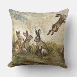 Cojín Decorativo Pradera de Conejo Caprichoso Familia de Liebre Esp