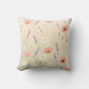 Cojín Decorativo Pradera de flores silvestres pastel suave floració