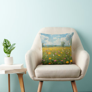 Cojín Decorativo Pradera de flores silvestres vibrantes al estilo d