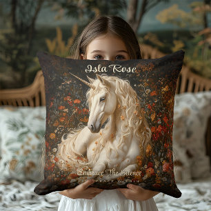 Cojín Decorativo Pradera de Unicornio Floral Vintage Cuento de Hada