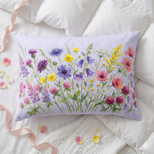 Cojín Decorativo Prado de flores silvestres acuarelas