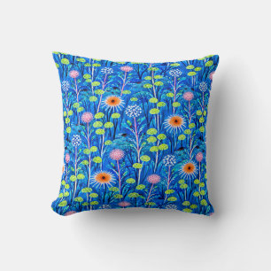 Cojín Decorativo Prado de flores silvestres de fantasía azul