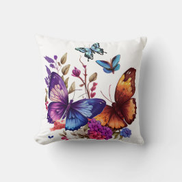 Cojín Decorativo Prado de flores silvestres de mariposas de primave