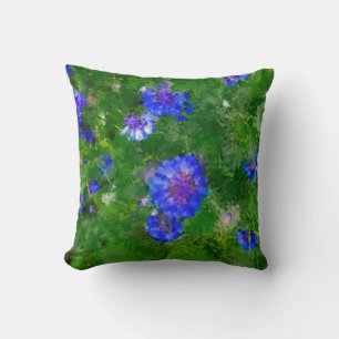 Cojín Decorativo Prado verde del verano y flores azules