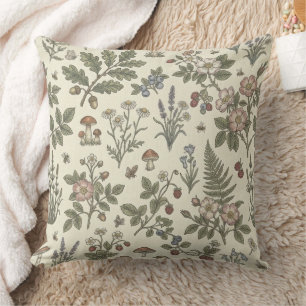Cojín Decorativo Prados y ramitas botánicos vintage de bosque