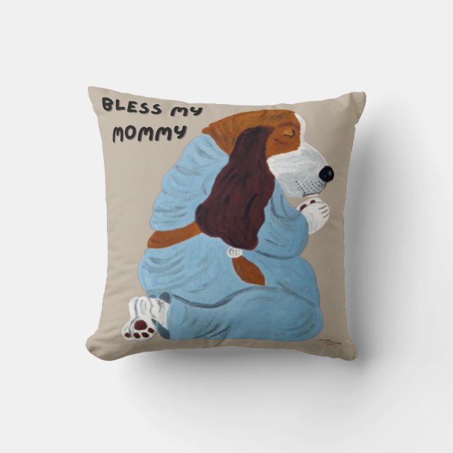 Cojín Decorativo Praying Basset Hound Bless my Mommy (Anverso)
