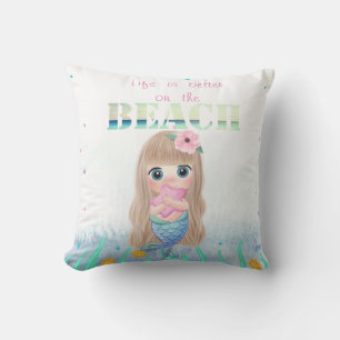 Cojín Decorativo Preciosa Playa,Conchas,Bebé Sirena