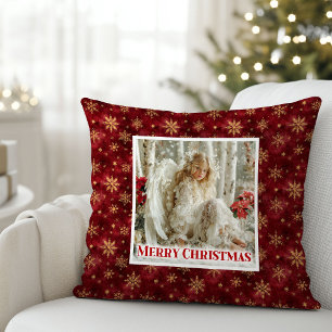 Cojín Decorativo Precioso Ángel Vintage Rojo Dorado Navideño 
