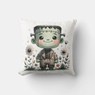 Cojín Decorativo Precioso bebé Frankenstein con flores silvestres