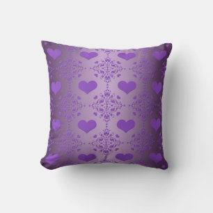 Cojín Decorativo Precioso damasco de corazones púrpura lavanda