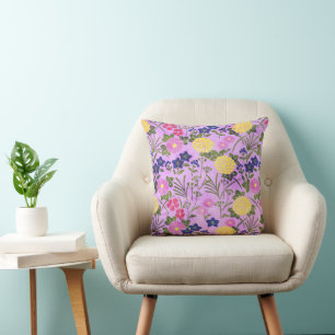 Cojín Decorativo Precioso Patrón de Flor Vintage Púrpura