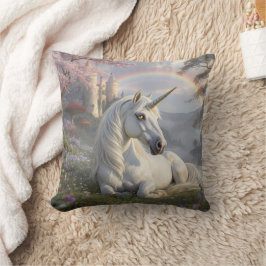 Cojín Decorativo Precioso Unicornio, Castillo y Arcoíris
