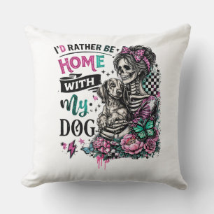 Cojín Decorativo Prefiero estar en casa con mi perro Dama Esqueleto