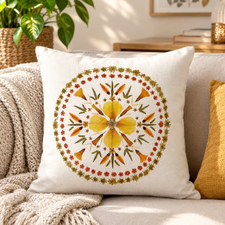 Cojín Decorativo Prensa de Flor de Mandala Amarillo de Arte Origina