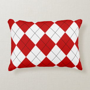 Cojín Decorativo Preppy Argyle Tartán Diamond Plage rojo blanco