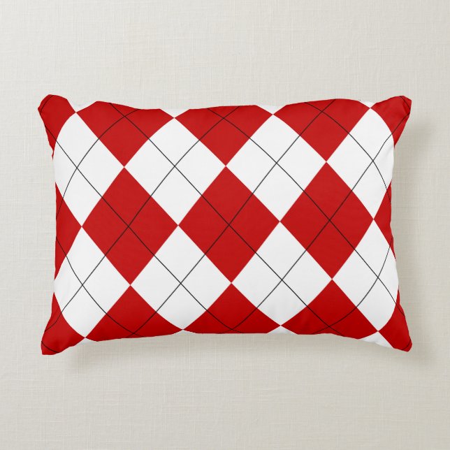 Cojín Decorativo Preppy Argyle Tartán Diamond Plage rojo blanco (Anverso)