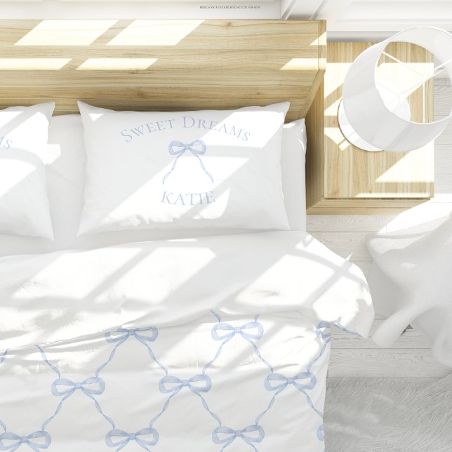 Cojín Decorativo Preppy Blue Bow Sweet Dreams (Matching pillow and duvet cover)