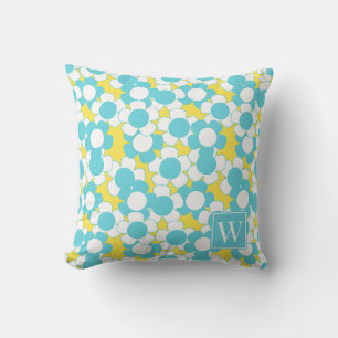 Cojín Decorativo Preppy Daisy Bloom – Monograma Amarillo y Turquesa