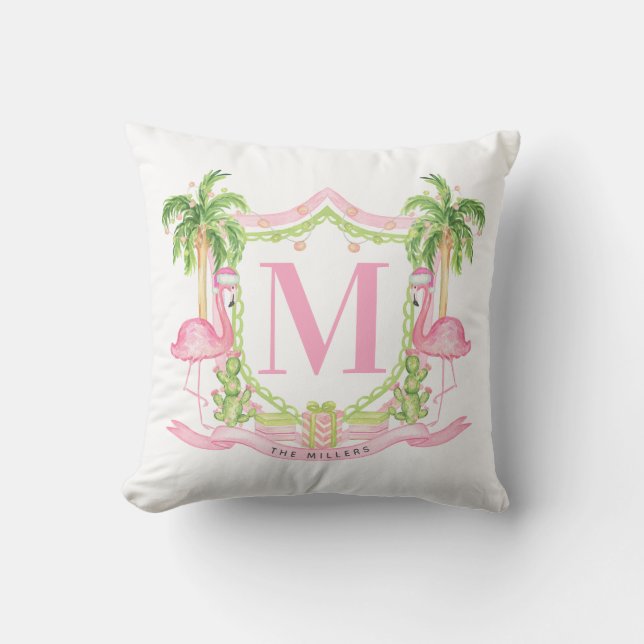 Cojín Decorativo Preppy Flamingo Christmas Crest (Anverso)