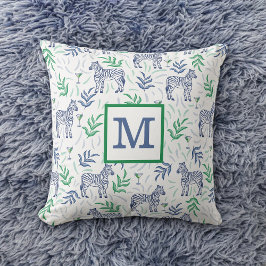 Cojín Decorativo Preppy Navy Martinis de cebra Monograma Blanco 
