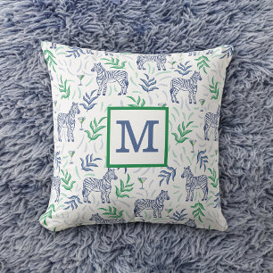 Cojín Decorativo Preppy Navy Martinis de cebra Monograma Blanco