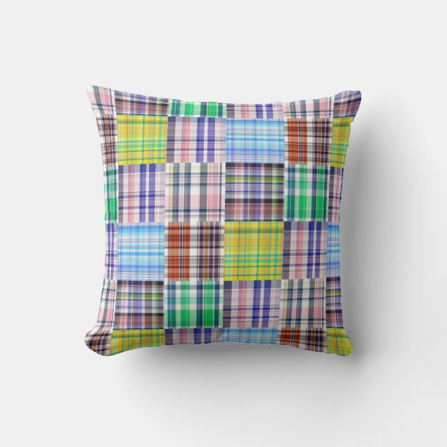 Cojín Decorativo Preppy Patchwork Madras Plaid Pattern (Anverso)