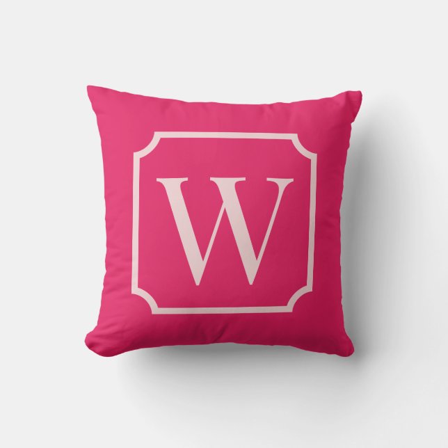 Cojín Decorativo Preppy Pink Monogram Dorm Room Pillow  (Anverso)