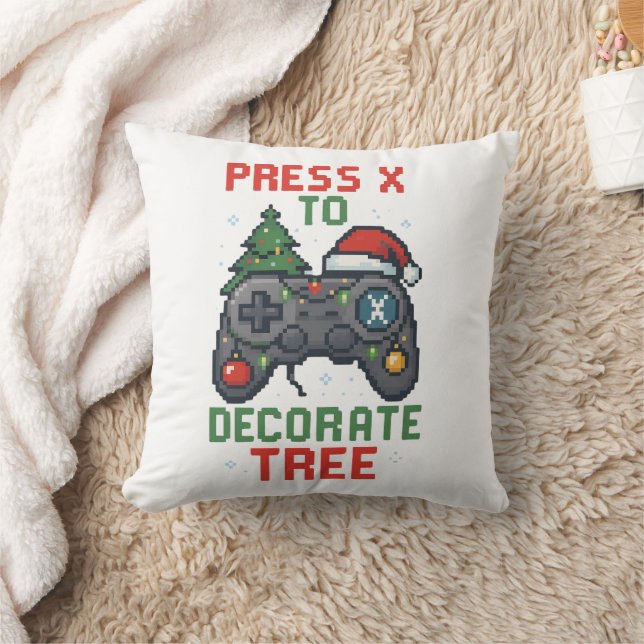 Cojín Decorativo Press X to Decorate Tree Gamer Christmas Pillow |  (Manta)