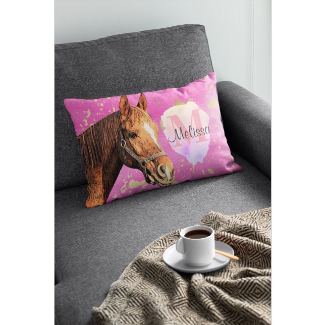 Cojín Decorativo Pretty Horse Animal Equestrian Pink Monogram (Subido por el creador)