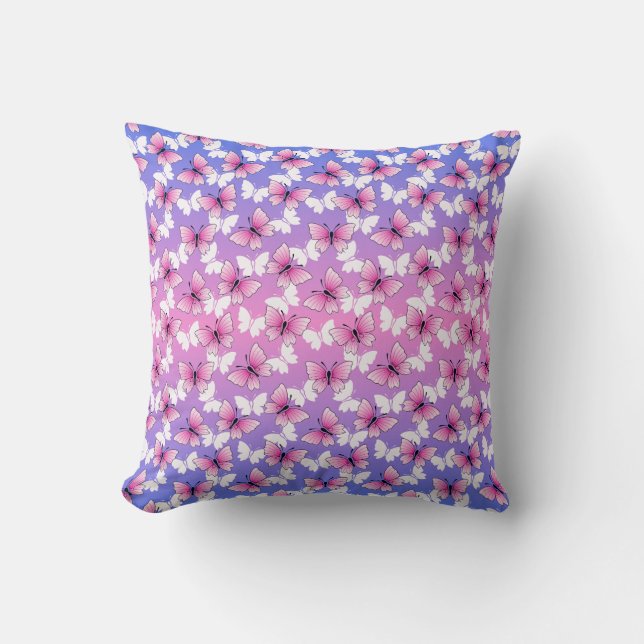 Cojín Decorativo Pretty Pink and White Butterfly Throw Pillow (Anverso)
