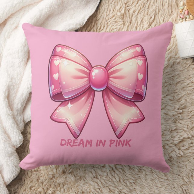 Cojín Decorativo Pretty Pink Bow-Dream in Pink Throw Pillow (Manta)