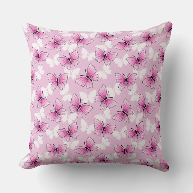 Cojín Decorativo Pretty Pink Butterfly Pattern Throw Pillow (Anverso)