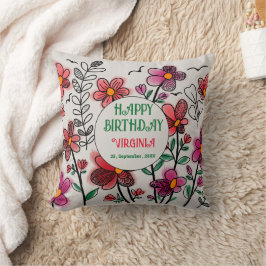 COJÍN DECORATIVO PRIMAVERA ÚNICA DOODLE ROJO FLORES CUMPLEAÑOS