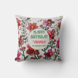 COJÍN DECORATIVO PRIMAVERA ÚNICA DOODLE ROJO FLORES CUMPLEAÑOS