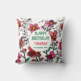 COJÍN DECORATIVO PRIMAVERA ÚNICA DOODLE ROJO FLORES CUMPLEAÑOS