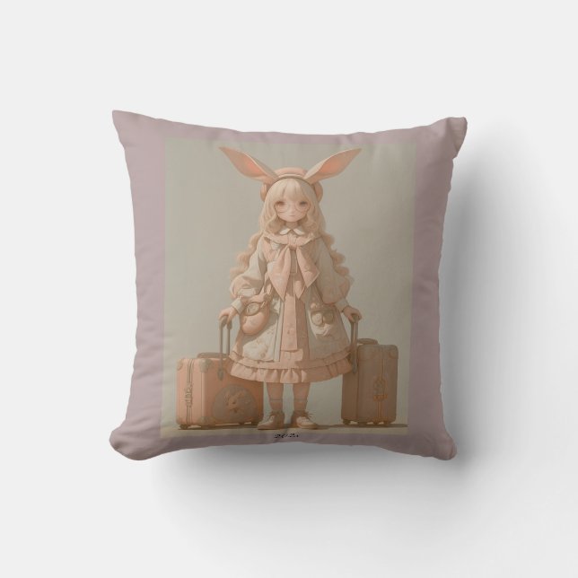 Cojín Decorativo Primavera victoriana, Chica de conejos (Anverso)