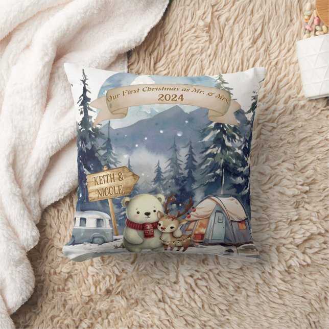 Cojín Decorativo Primer Adorno de Navidad de recién casados lindo p (Manta)