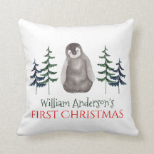 Primer bebé de Navidad pingüino y árbol personaliz