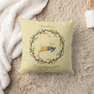 Cojín Decorativo Primer Ciervo de Navidad con Corona Amarillo