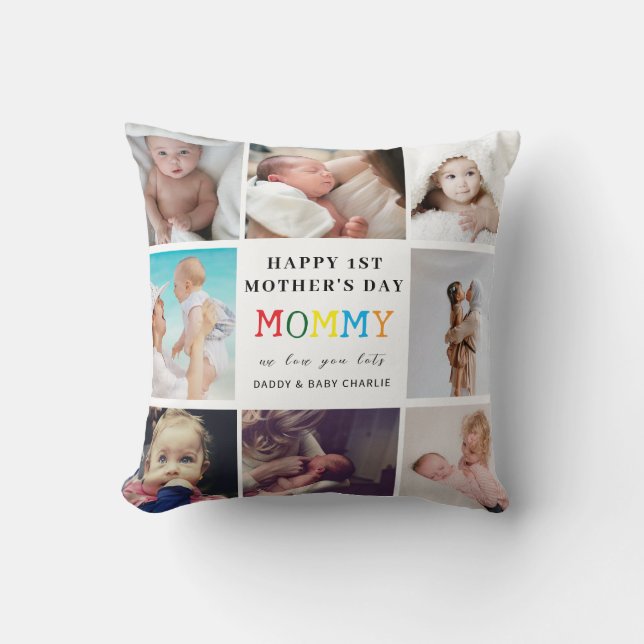 Cojín Decorativo Primer Collage de fotos del Día de la Madre (Anverso)