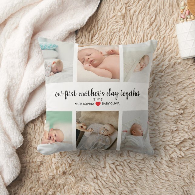 Cojín Decorativo Primer Día de la Madre Personalizada con 6 fotos (Manta)