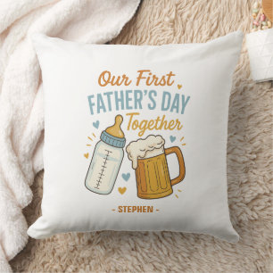 Cojín Decorativo Primer Día del Padre Juntos - Botella de cerveza y