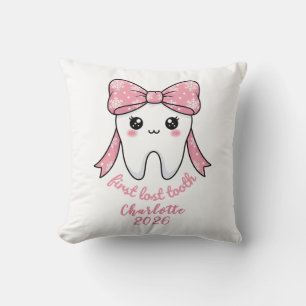Cojín Decorativo Primer Diente de Bebé Lazo Rosa Kawaii