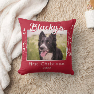 Cojín Decorativo Primer Folige de Fotografía de Cachorro de Navidad