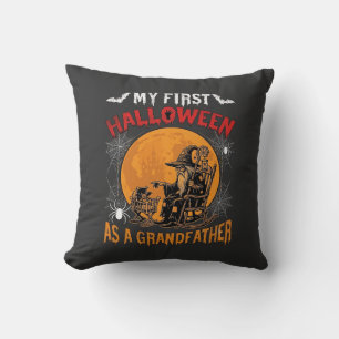Cojín Decorativo Primer Halloween como abuelo mago murciélago luna_