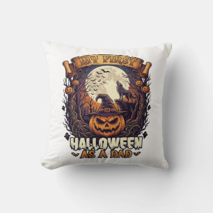 Cojín Decorativo Primer Halloween como Papá Calabaza Lobo Luna_1