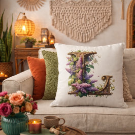 Cojín Decorativo Primer "L" - Elegante Diseño Floral Lilac