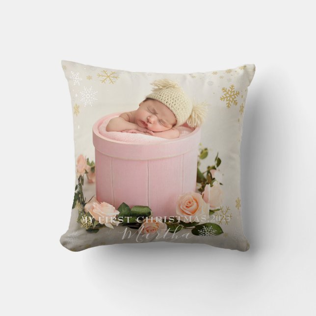 Cojín Decorativo Primera bebé de Navidad Fotografía de marco de Sno