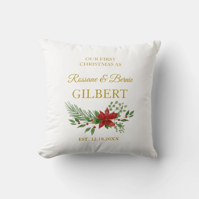 Cojín Decorativo Primera Navidad Como Cita Con Diseño De Poinsettia (Anverso)