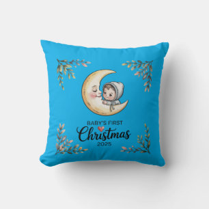 Cojín Decorativo Primera Navidad del Bebé 2025 Luna Vintage y Bebé